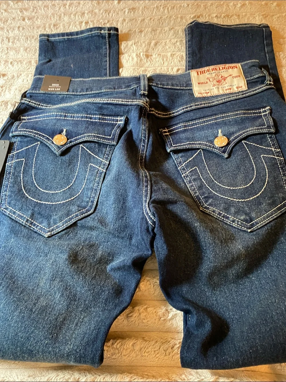 NWT, True Religion Men’s Indigo Slim Straight Jeans with Contrast Stitching